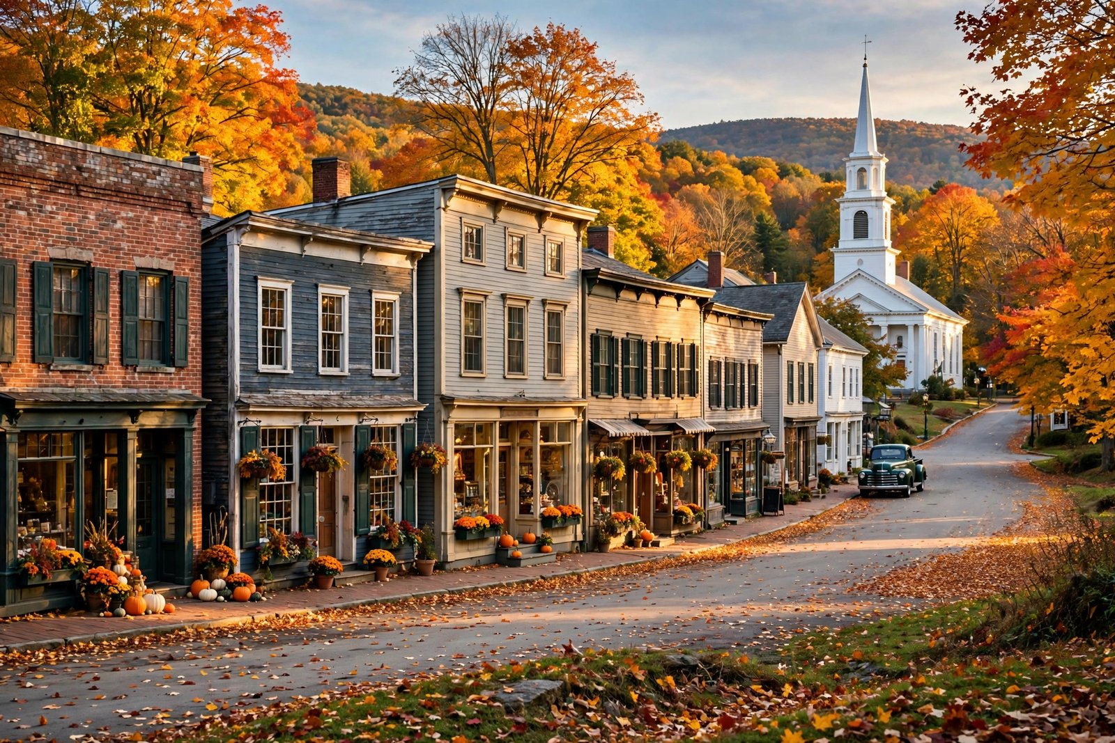 Charming main street in Stowe, Vermont, one of the most beautiful small towns in America