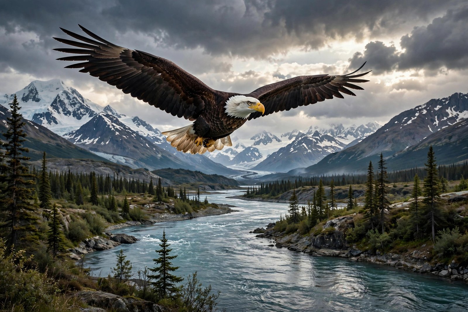 Where to see bald eagles: a bald eagle perched above a river at a top American viewing spot